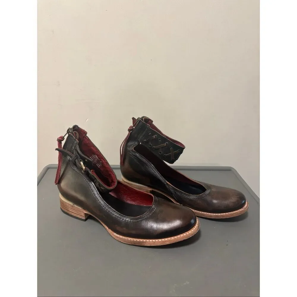 Freebird by Steven Moana Brown Leather Women's Ankle Strap Heel Booties Shoes 9